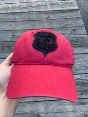 Y-3 Yohji Yamamoto Adidas Red Strapback Hat Black Textured Logo Cap